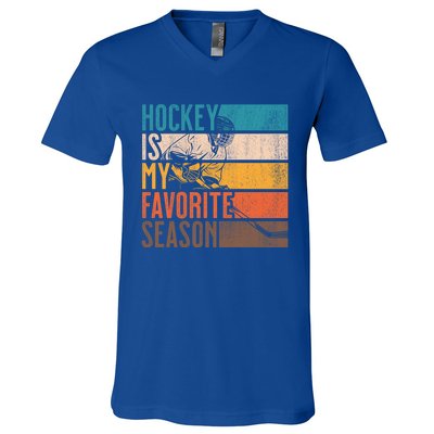 Distressed Vintage Hockey Is My Favorite Season Gift V-Neck T-Shirt