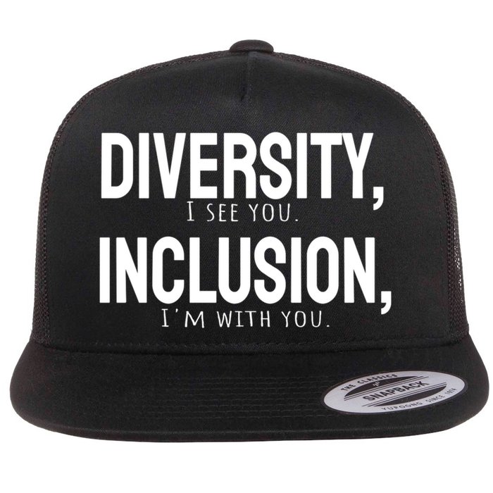 Diversity Vs Inclusion Flat Bill Trucker Hat