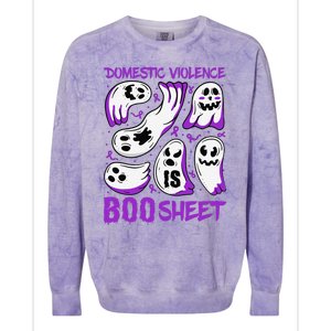 Domestic Violence Is Boo Sheet Ghost Purple Ribbon Halloween Colorblast Crewneck Sweatshirt