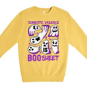 Domestic Violence Is Boo Sheet Ghost Purple Ribbon Halloween Premium Crewneck Sweatshirt