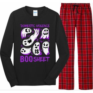 Domestic Violence Is Boo Sheet Ghost Purple Ribbon Halloween Long Sleeve Pajama Set