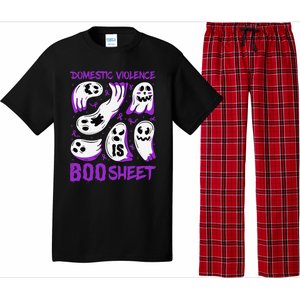 Domestic Violence Is Boo Sheet Ghost Purple Ribbon Halloween Pajama Set