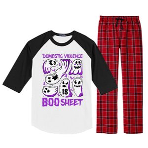 Domestic Violence Is Boo Sheet Ghost Purple Ribbon Halloween Raglan Sleeve Pajama Set