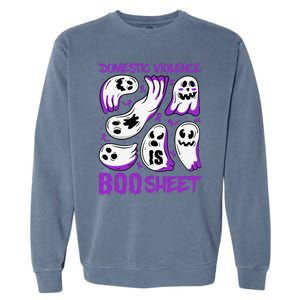 Domestic Violence Is Boo Sheet Ghost Purple Ribbon Halloween Garment-Dyed Sweatshirt