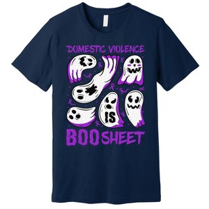 Domestic Violence Is Boo Sheet Ghost Purple Ribbon Halloween Premium T-Shirt