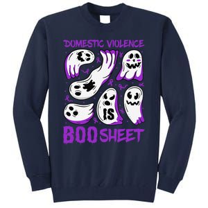 Domestic Violence Is Boo Sheet Ghost Purple Ribbon Halloween Tall Sweatshirt