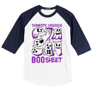 Domestic Violence Is Boo Sheet Ghost Purple Ribbon Halloween Baseball Sleeve Shirt