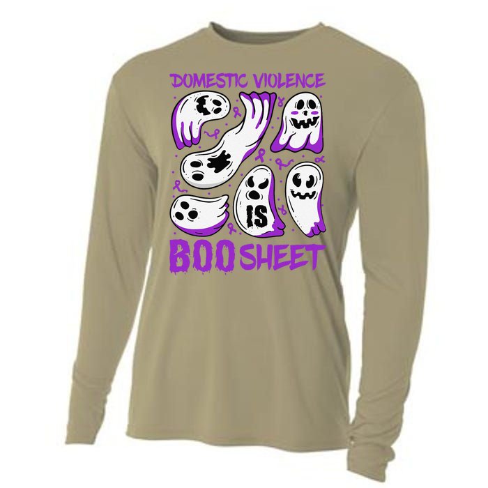 Domestic Violence Is Boo Sheet Ghost Purple Ribbon Halloween Cooling Performance Long Sleeve Crew