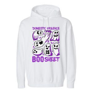 Domestic Violence Is Boo Sheet Ghost Purple Ribbon Halloween Garment-Dyed Fleece Hoodie