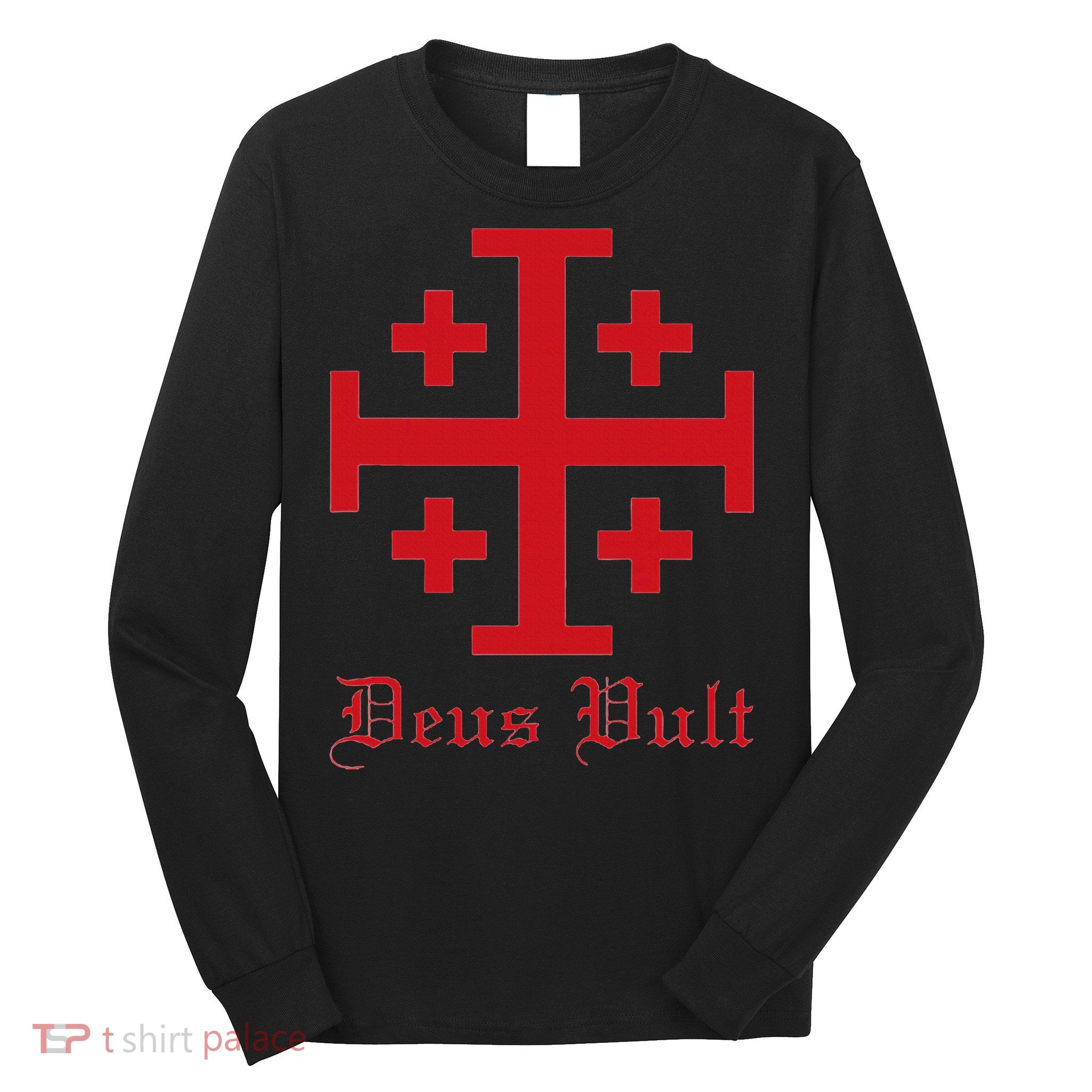 Deus Vult Jerusalem Cross Order Of The Holy Sepulchre Knight Long Sleeve Shirt