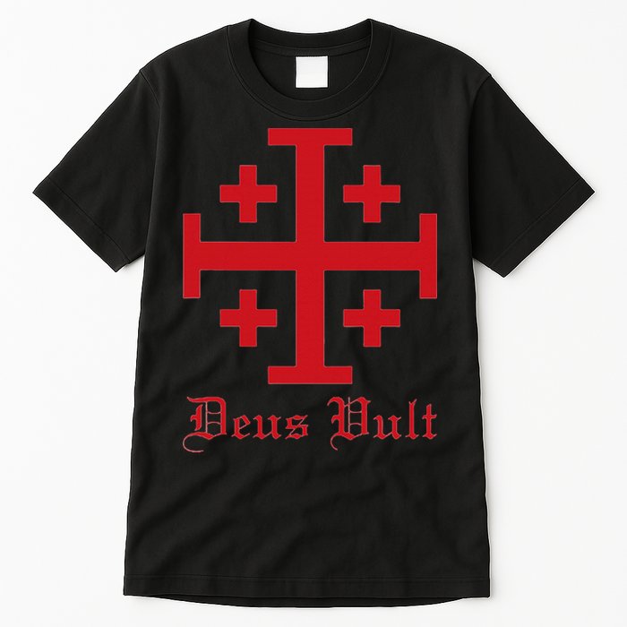 Deus Vult Jerusalem Cross Order Of The Holy Sepulchre Knight Tall T-Shirt
