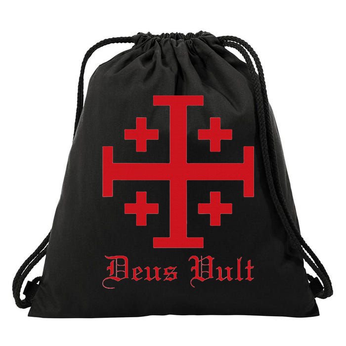 Deus Vult Jerusalem Cross Order Of The Holy Sepulchre Knight Drawstring Bag