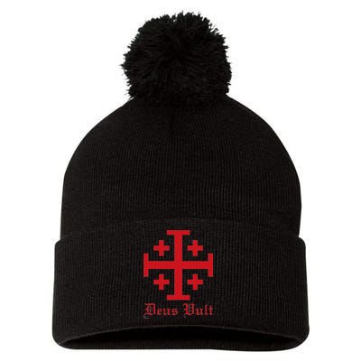 Deus Vult Jerusalem Cross Order Of The Holy Sepulchre Knight Pom Pom 12in Knit Beanie