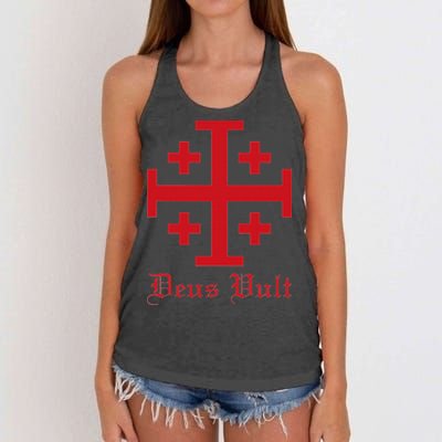 Deus Vult Jerusalem Cross Order Of The Holy Sepulchre Knight Women's Knotted Racerback Tank