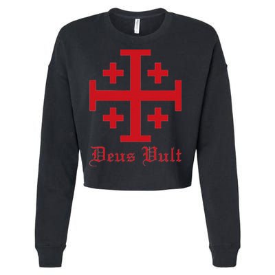 Deus Vult Jerusalem Cross Order Of The Holy Sepulchre Knight Cropped Pullover Crew