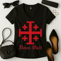 Deus Vult Jerusalem Cross Order Of The Holy Sepulchre Knight Women's V-Neck T-Shirt