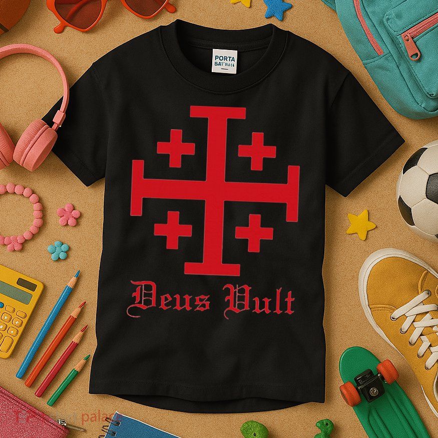 Deus Vult Jerusalem Cross Order Of The Holy Sepulchre Knight Kids T-Shirt