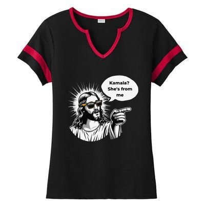 Divine Vote Jesus & Kamala Ladies Halftime Notch Neck Tee