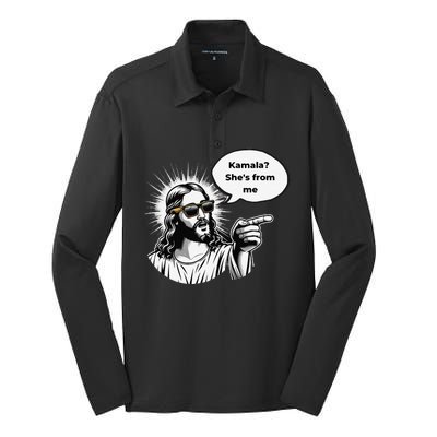 Divine Vote Jesus & Kamala Silk Touch Performance Long Sleeve Polo