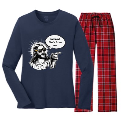 Divine Vote Jesus & Kamala Women's Long Sleeve Flannel Pajama Set 