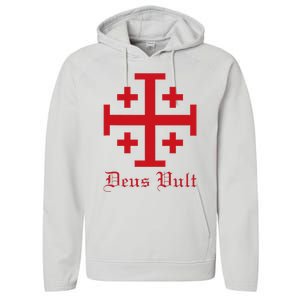 Deus Vult Jerusalem Cross Order Of The Holy Sepulchre Knight Performance Fleece Hoodie