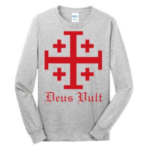 Deus Vult Jerusalem Cross Order Of The Holy Sepulchre Knight Tall Long Sleeve T-Shirt