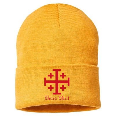 Deus Vult Jerusalem Cross Order Of The Holy Sepulchre Knight Sustainable Knit Beanie