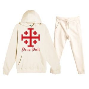 Deus Vult Jerusalem Cross Order Of The Holy Sepulchre Knight Premium Hooded Sweatsuit Set