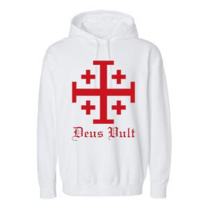 Deus Vult Jerusalem Cross Order Of The Holy Sepulchre Knight Garment-Dyed Fleece Hoodie