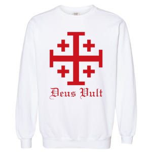 Deus Vult Jerusalem Cross Order Of The Holy Sepulchre Knight Garment-Dyed Sweatshirt