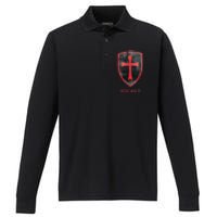 Deus Vult Knight Templar Cross Templar Vintage Medieval Performance Long Sleeve Polo