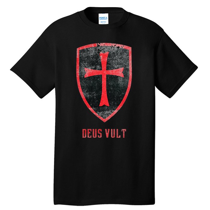 Deus Vult Knight Templar Cross Templar Vintage Medieval Tall T-Shirt