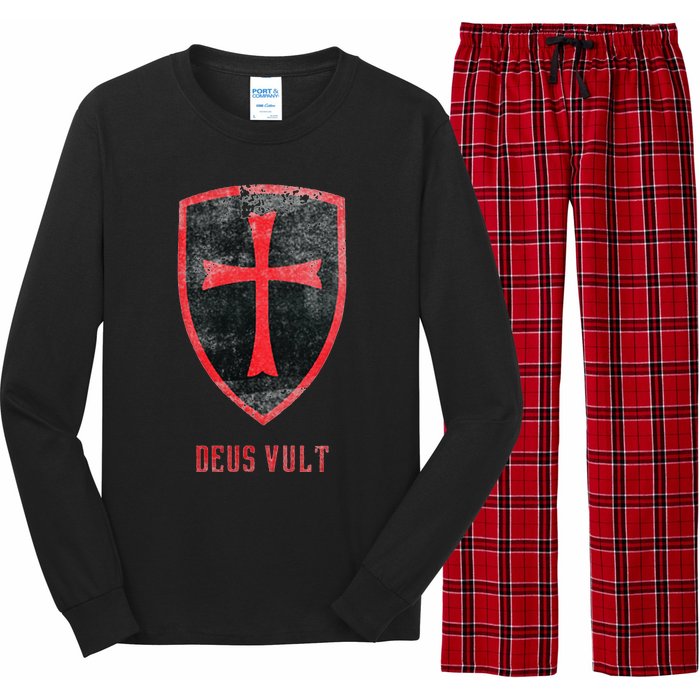 Deus Vult Knight Templar Cross Templar Vintage Medieval Long Sleeve Pajama Set