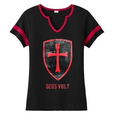 Deus Vult Knight Templar Cross Templar Vintage Medieval Ladies Halftime Notch Neck Tee