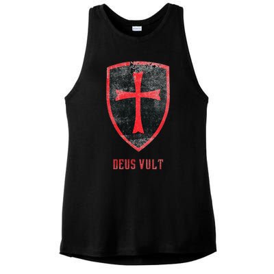 Deus Vult Knight Templar Cross Templar Vintage Medieval Ladies PosiCharge Tri-Blend Wicking Tank