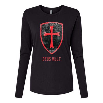 Deus Vult Knight Templar Cross Templar Vintage Medieval Womens Cotton Relaxed Long Sleeve T-Shirt