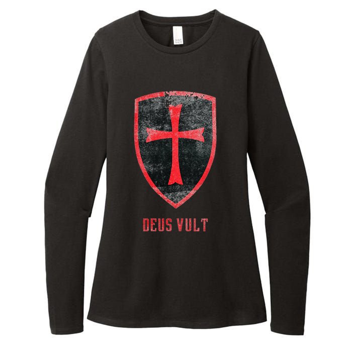 Deus Vult Knight Templar Cross Templar Vintage Medieval Womens CVC Long Sleeve Shirt