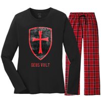 Deus Vult Knight Templar Cross Templar Vintage Medieval Women's Long Sleeve Flannel Pajama Set 