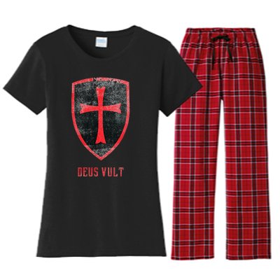 Deus Vult Knight Templar Cross Templar Vintage Medieval Women's Flannel Pajama Set