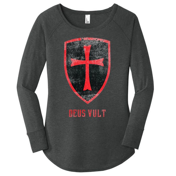 Deus Vult Knight Templar Cross Templar Vintage Medieval Women's Perfect Tri Tunic Long Sleeve Shirt