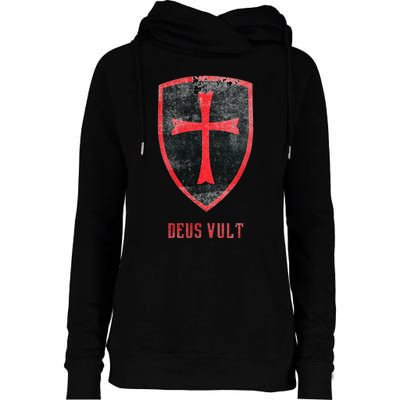 Deus Vult Knight Templar Cross Templar Vintage Medieval Womens Funnel Neck Pullover Hood