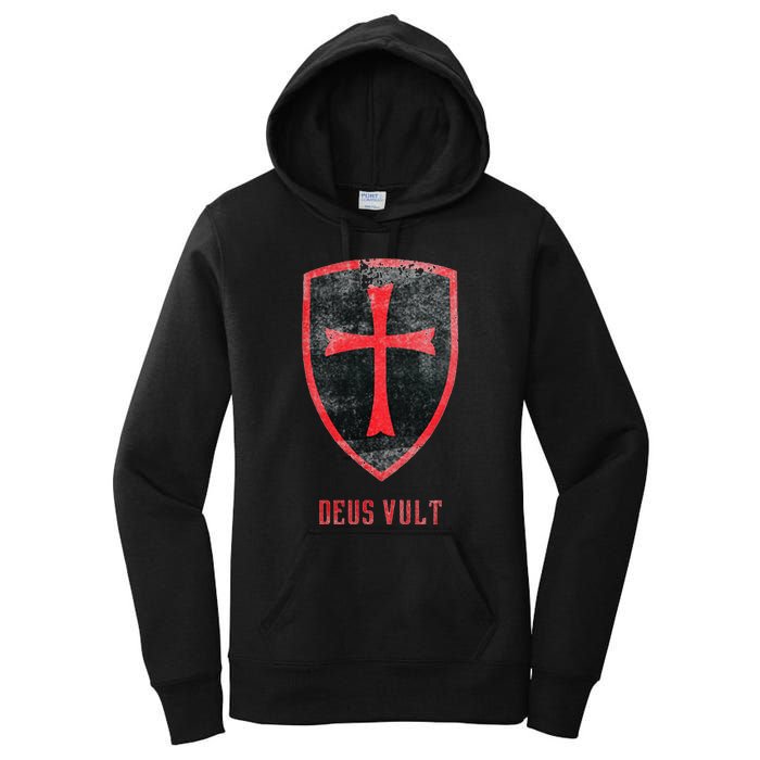 Deus Vult Knight Templar Cross Templar Vintage Medieval Women's Pullover Hoodie