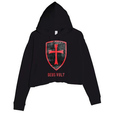 Deus Vult Knight Templar Cross Templar Vintage Medieval Crop Fleece Hoodie