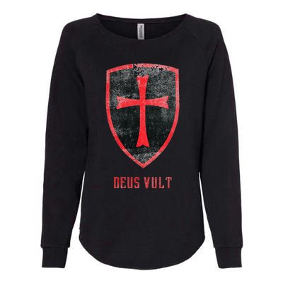 Deus Vult Knight Templar Cross Templar Vintage Medieval Womens California Wash Sweatshirt