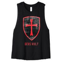 Deus Vult Knight Templar Cross Templar Vintage Medieval Women's Racerback Cropped Tank