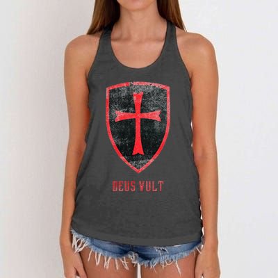 Deus Vult Knight Templar Cross Templar Vintage Medieval Women's Knotted Racerback Tank