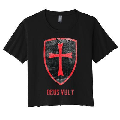 Deus Vult Knight Templar Cross Templar Vintage Medieval Women's Crop Top Tee