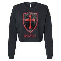 Deus Vult Knight Templar Cross Templar Vintage Medieval Cropped Pullover Crew