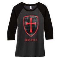 Deus Vult Knight Templar Cross Templar Vintage Medieval Women's Tri-Blend 3/4-Sleeve Raglan Shirt