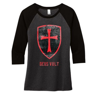 Deus Vult Knight Templar Cross Templar Vintage Medieval Women's Tri-Blend 3/4-Sleeve Raglan Shirt